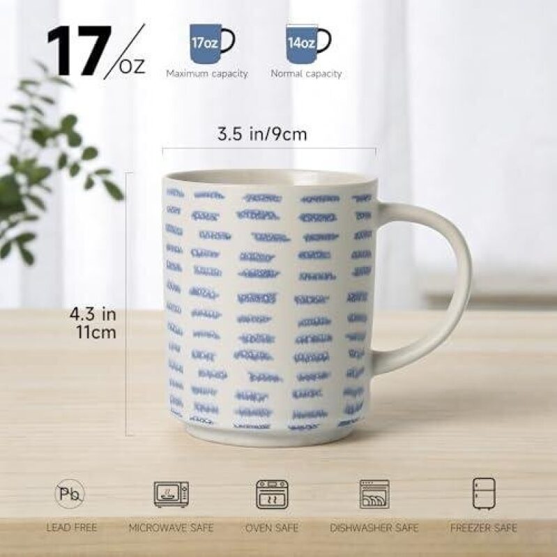 Hand-Painted Gray Blue Stripe Ceramic Coffee Mug - 50% Off