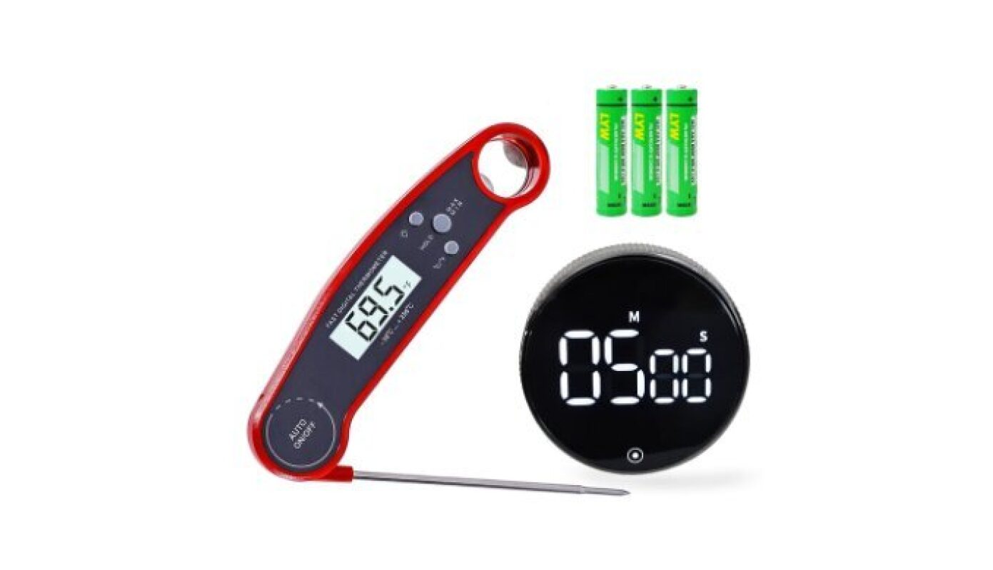 Accurate Digital Meat Thermometer and Kitchen Timer Set - Ideal for Grilling, BBQ, Smoking, and Oven Cooking