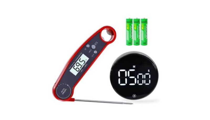 Accurate Digital Meat Thermometer and Kitchen Timer Set - Ideal for Grilling, BBQ, Smoking, and Oven Cooking