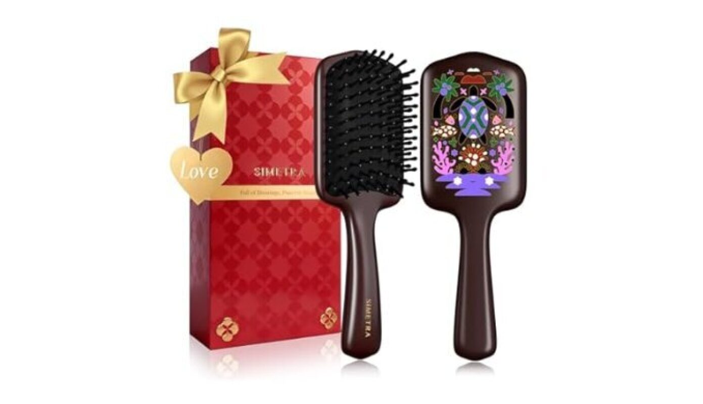 SIMETEA Lucky Hair Brush for Women: 14K Gold Plated Boar Bristle