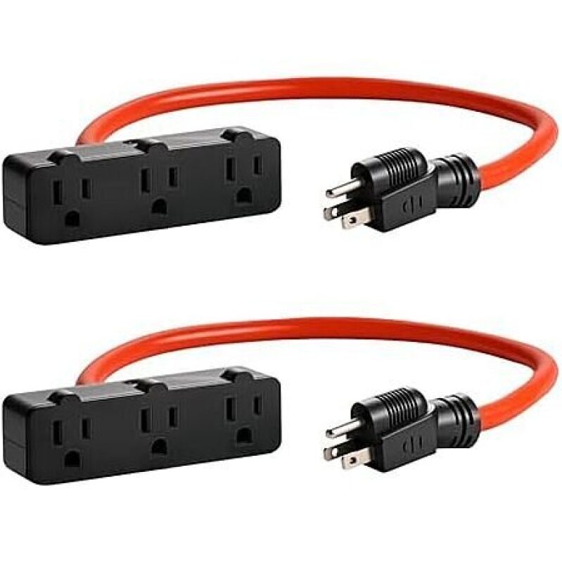 2-Pack 2' KMC 3-Outlet Power Extension Cord - Affordable and Reliable