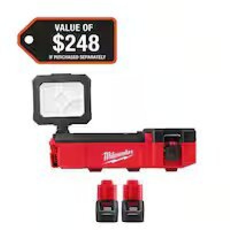 Milwaukee M12 12V Li-ion Packout Flood Light with 2pk 1.5 Ah Compact Battery - Top Stack Compatible