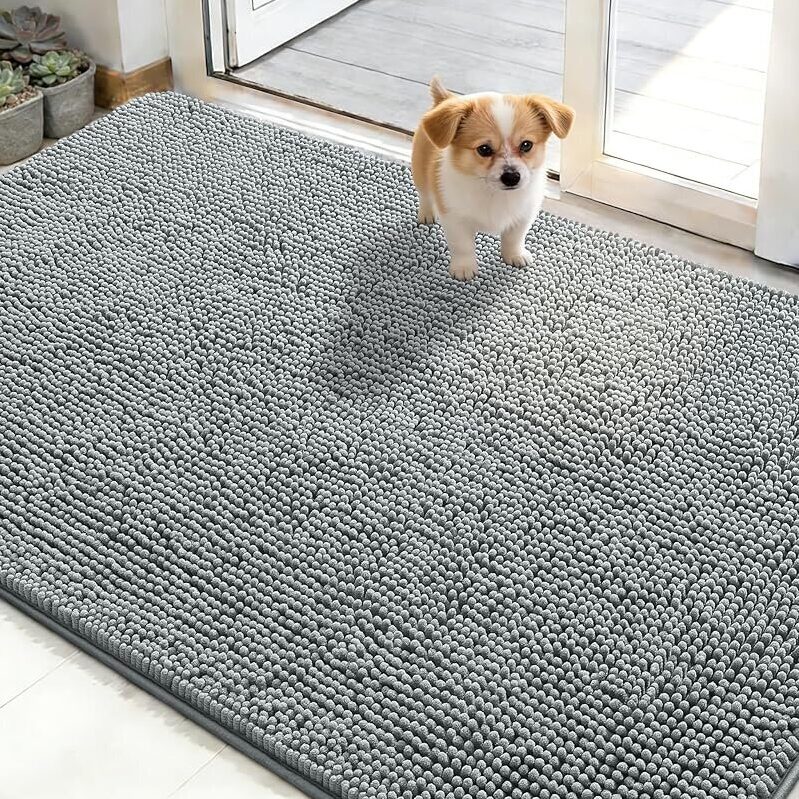 Non-Slip Washable Chenille Dog Door Mat - Perfect for Pets and Comfort