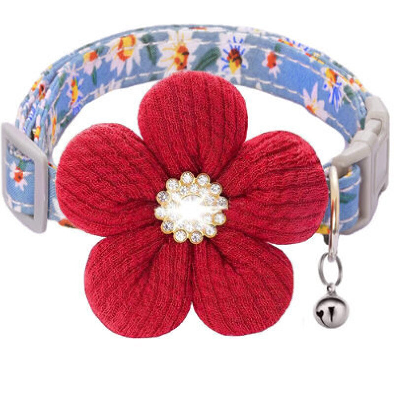 Elegant Floral Dog Collar for Small Dogs - Red with Crystals