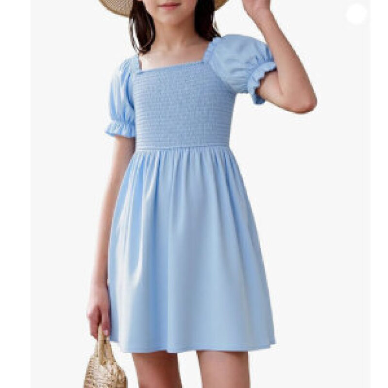 JiAmy Girls' Bubble Sleeve Dress - Sweet and Elegant Summer Wear