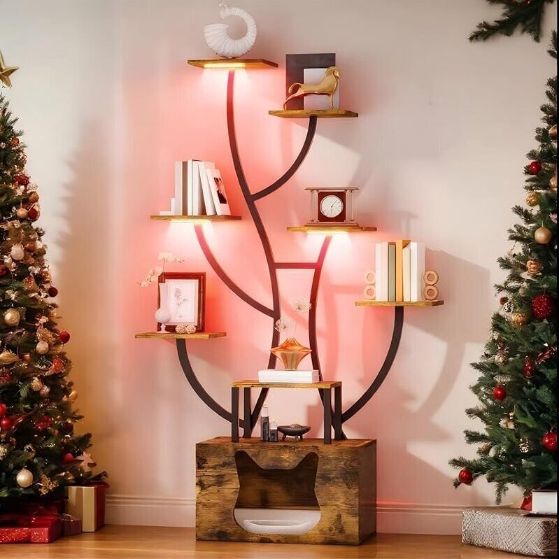 YITAHOME Tall Bookshelf with LED Light 8-Tier - Durable & Artistic Design