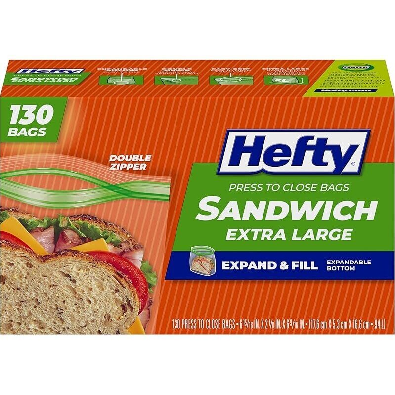 Hefty XL Press to Close Sandwich Bags - 260 Count