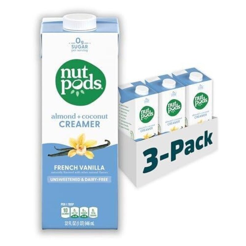 nut pods Almond + Coconut Creamer - Unsweetened French Vanilla - 3-Pack