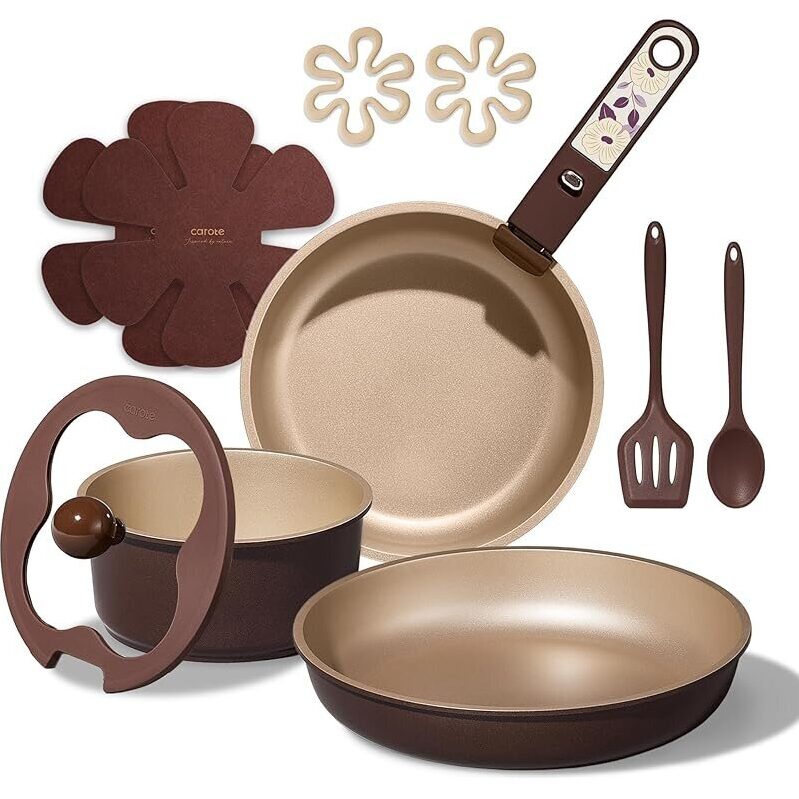 CAROTE 11pcs Ceramic Cookware Set - Nonstick, Healthy, Durable