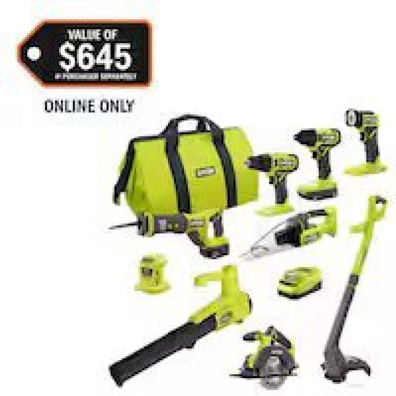 RYOBI ONE+ 18V Cordless 9-Tool Combo Kit with Batteries and Charger