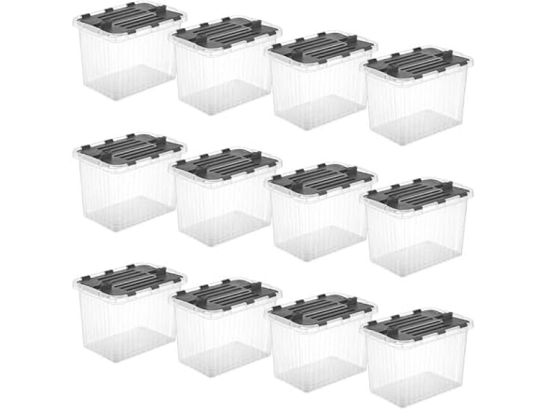 12-Pack Superio 26L Storage Containers with Hinged Lids - Perfect for Holiday Organizing