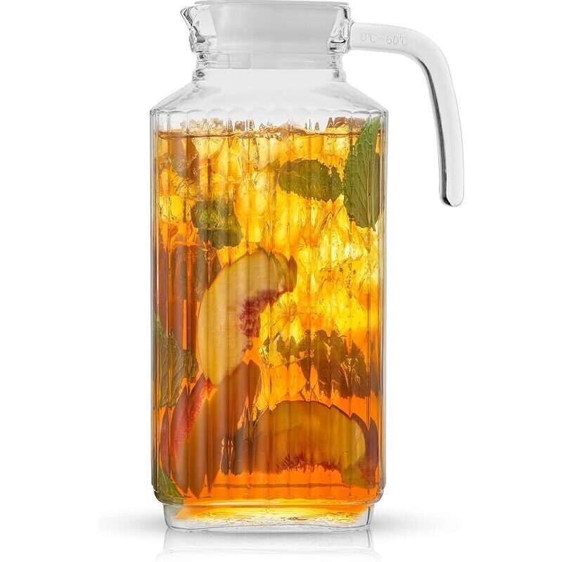 JoyJolt 60oz Glass Pitcher with 2 Lids - Perfect for Home & Party Use