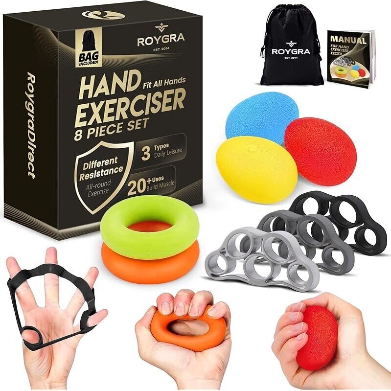 Roygra Grip Strength Trainer Set: Boost Hand Strength with 8 Versatile Tools
