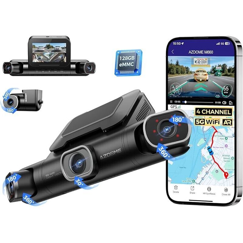 AZDOME 360-degree 4 Channel Dash Cam with 128GB eMMC