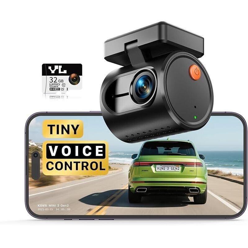 Kawa CJ5512 2K Voice Control Mini Car Camera with 32GB SD - Smart, Safe Driving