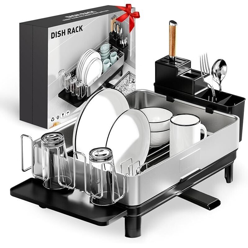 Ewaiira 16.5'x12.6' Dish Drying Rack with Sink Drain - Stainless Steel