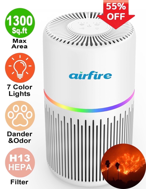Airfire Air Purifier with H13 HEPA and Activated Carbon Filters - 55% Off