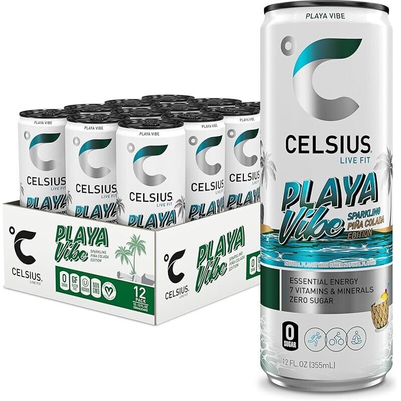 12pk Celsius Playa Vibe Sparkling Pina Colada Energy Drink 12oz