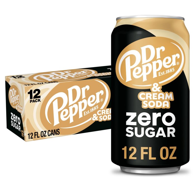 12-Pack Dr Pepper & Cream Soda Zero Sugar 12oz Cans - Refreshing Drink