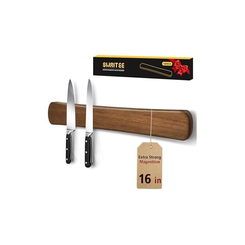 Durable Magnetic Knife Holder - 16-inch Acacia Wood Strip
