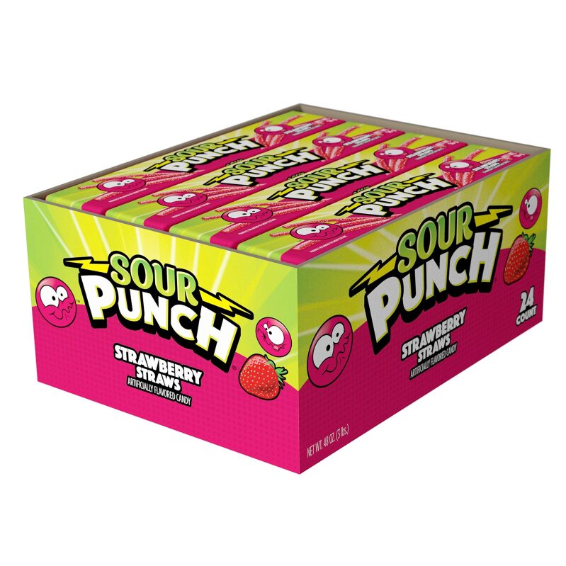 24-Pack Sour Punch Strawberry Sour Straws - Perfect for Sharing