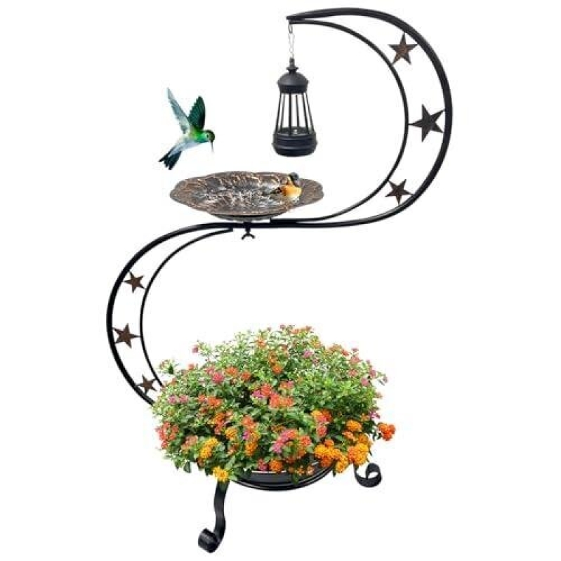 Retro Metal Solar Garden Bird Bath - 53% OFF