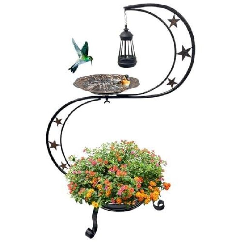 Retro Metal Solar Garden Bird Bath - 53% OFF