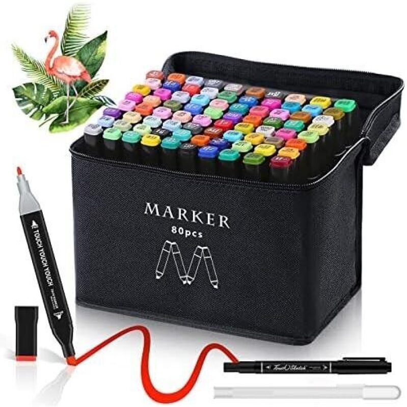 Double-Headed Portable Alcohol Art Markers Set - 80 Colors with Storage Bag