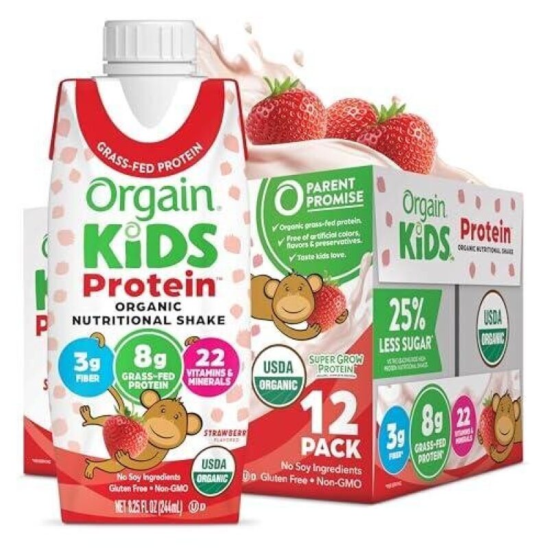 Orgain Kids Organic Protein Nutritional Shake, Strawberry Flavor - 12 Pack
