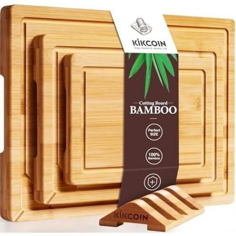 Natural Bamboo Cutting Board Set with Drainage - 68% Off