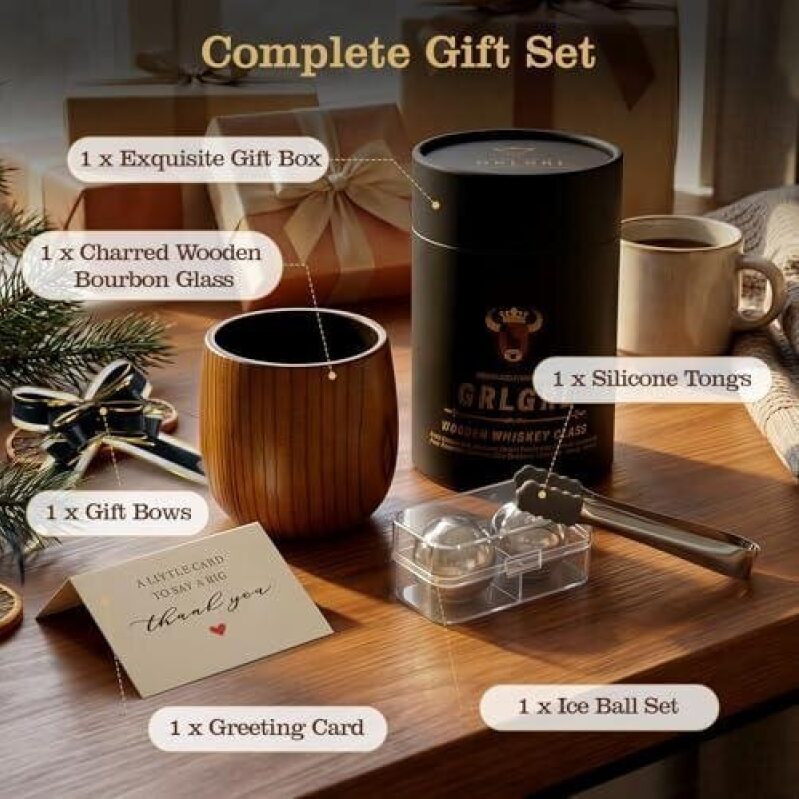 Charred Wooden Bourbon Glass Gift Set - Perfect Gift for Whiskey Lovers