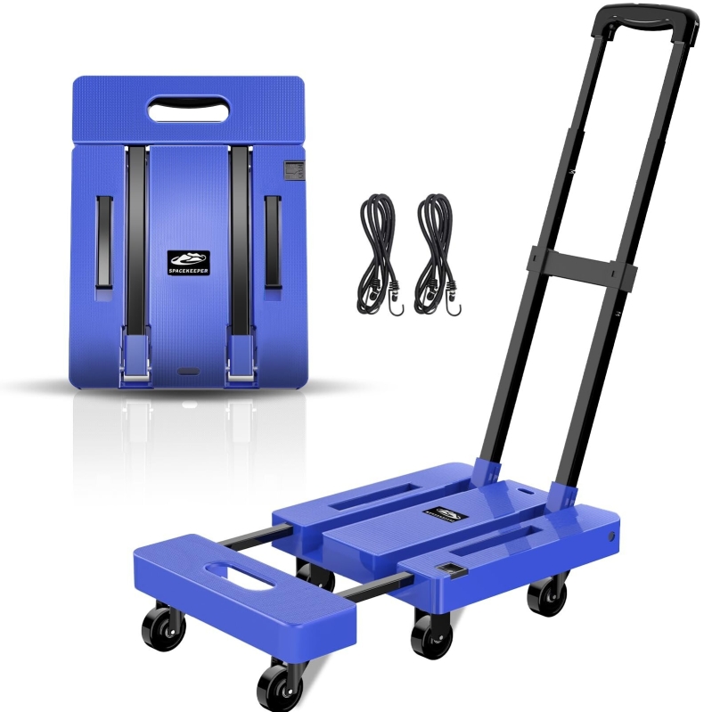 Spacekeeper Folding Hand Truck 500LB Duty Luggage Cart - High-Capacity, Portable, and Durable