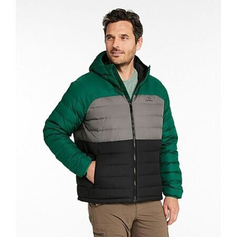 L.L.Bean Men's Down Hooded Colorblock Jacket - Discounted Price