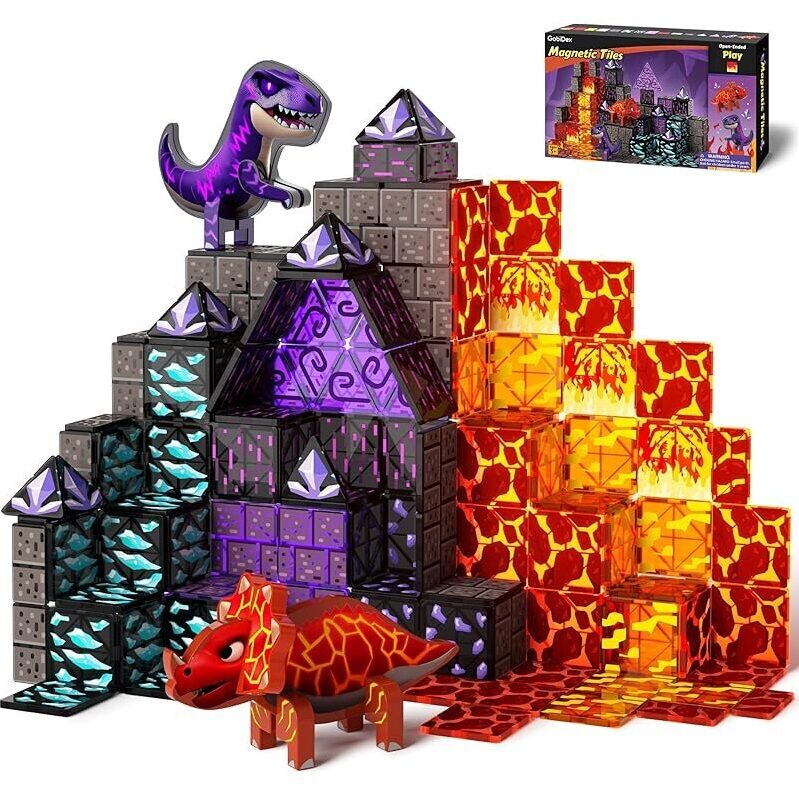 Magnetic Tiles Lava Cave Dinosaur World Set - Engaging Play for Kids