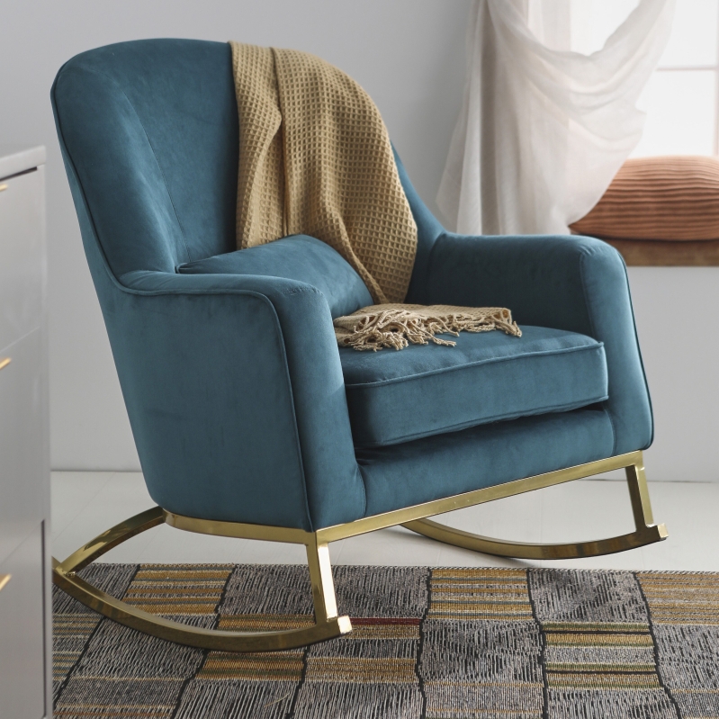 MoDRN Glam Velvet Rocking Chair with Lumbar Pillow - Stylish and Comfortable Seating