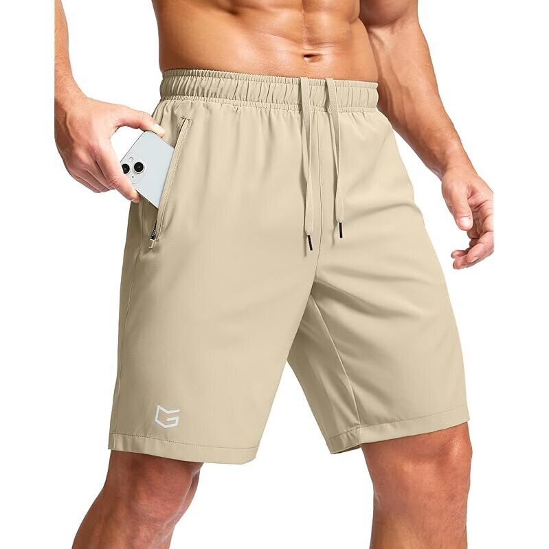 Men's Lightweight Workout Gym Shorts with Zipper Pockets