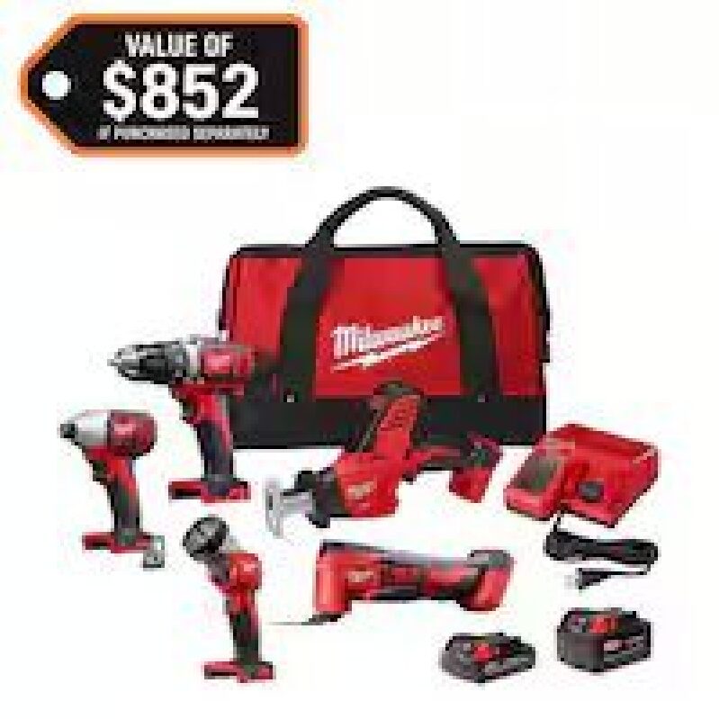 Milwaukee M18 18V Li-Ion Cordless Combo Kit 5-Tool w/2 Batteries