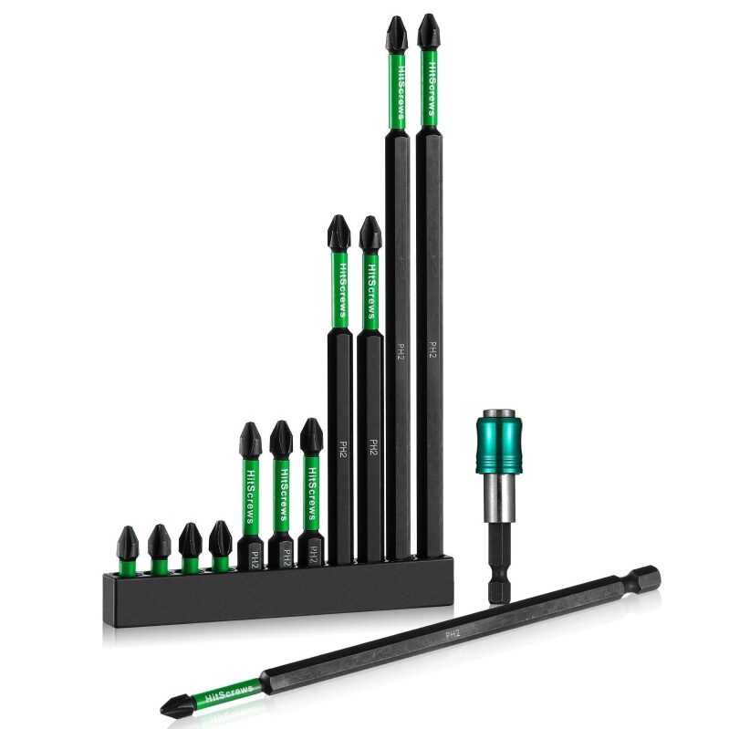 HitScrews PH2 Long Phillips Screwdriver Bit Set – 12 Pack