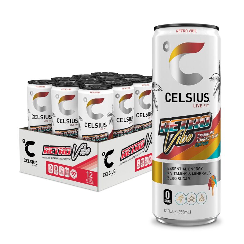 Celsius Retro Vibe Sparkling Sherbet Slush Energy Drink 12pk