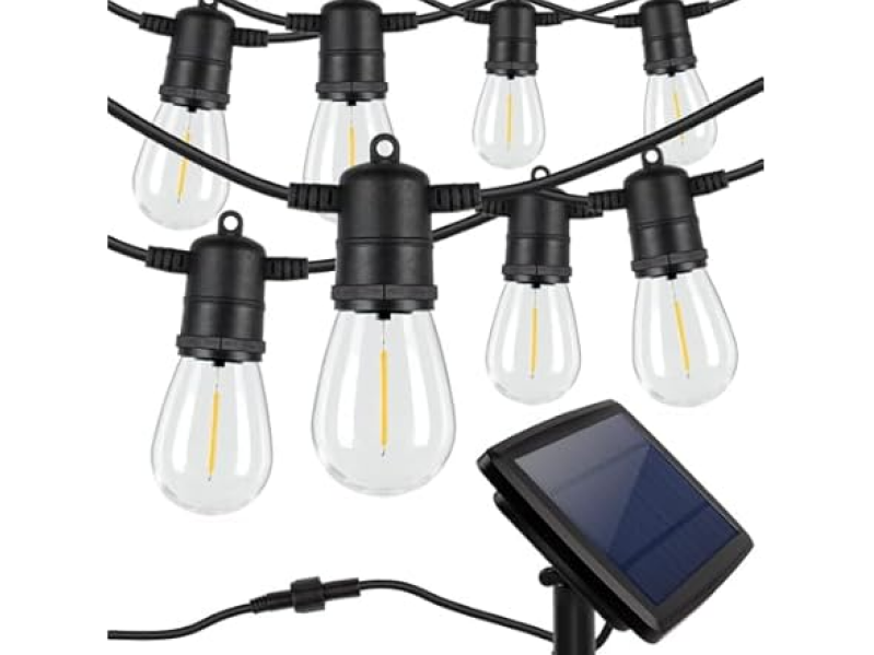 Yochoice Outdoor Solar S14 String Lights - 48FT with 15 Warm White Bulbs