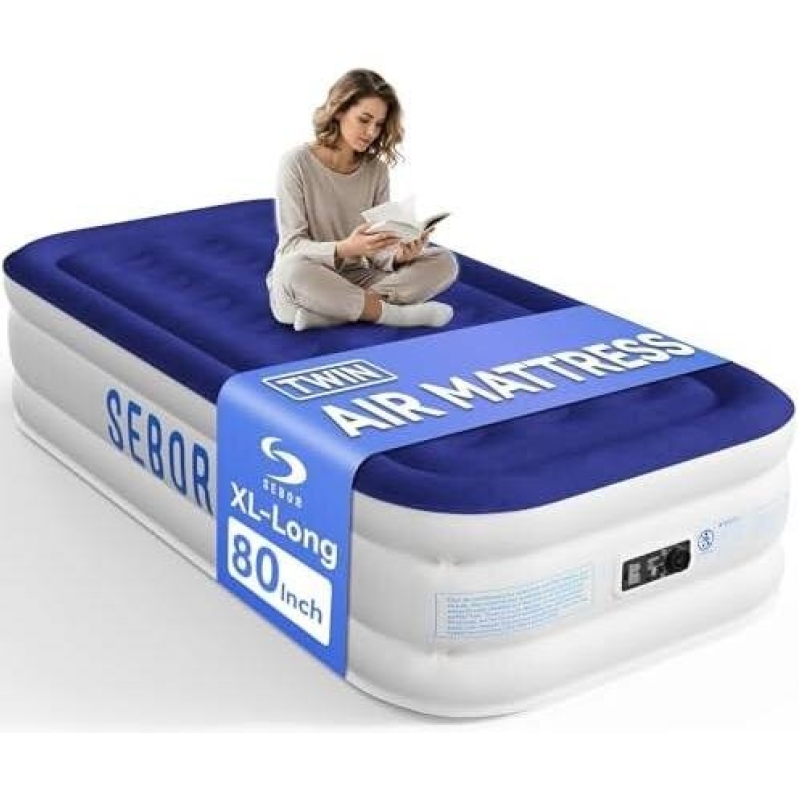 Self-Inflating Twin Air Mattress - 80 Inch, Portable with Pump
