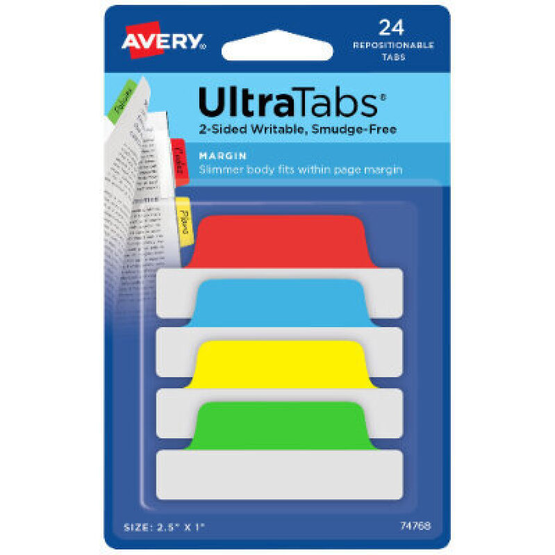 Avery UltraTabs: 24 Repositionable Tabs in Assorted Colors