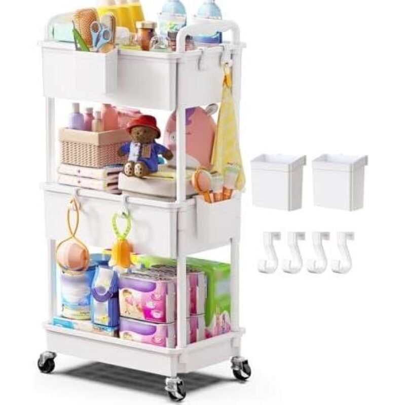 Affordable Three-Tier Baby Diaper Caddy Cart with Locking Wheels