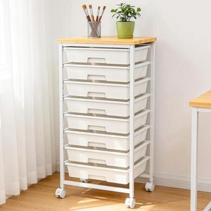 Eight Drawer Rolling Cart with Wood Top and Locking Wheels - 35% Off
