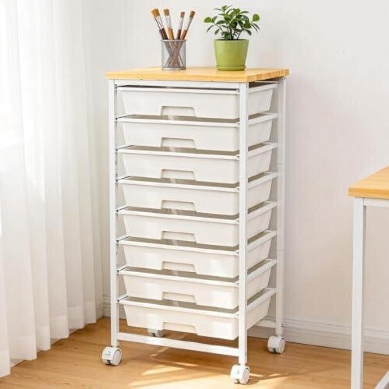 Eight Drawer Rolling Cart with Wood Top and Locking Wheels - 35% Off