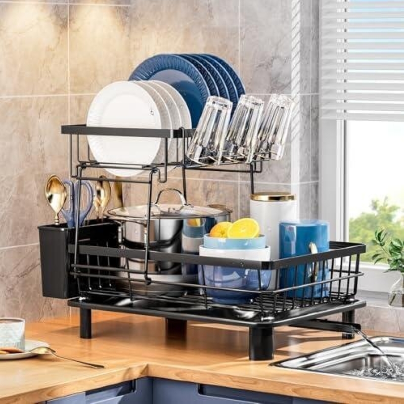 Maximize Kitchen Space with 2-Tier Dish Drainer - 56% Off