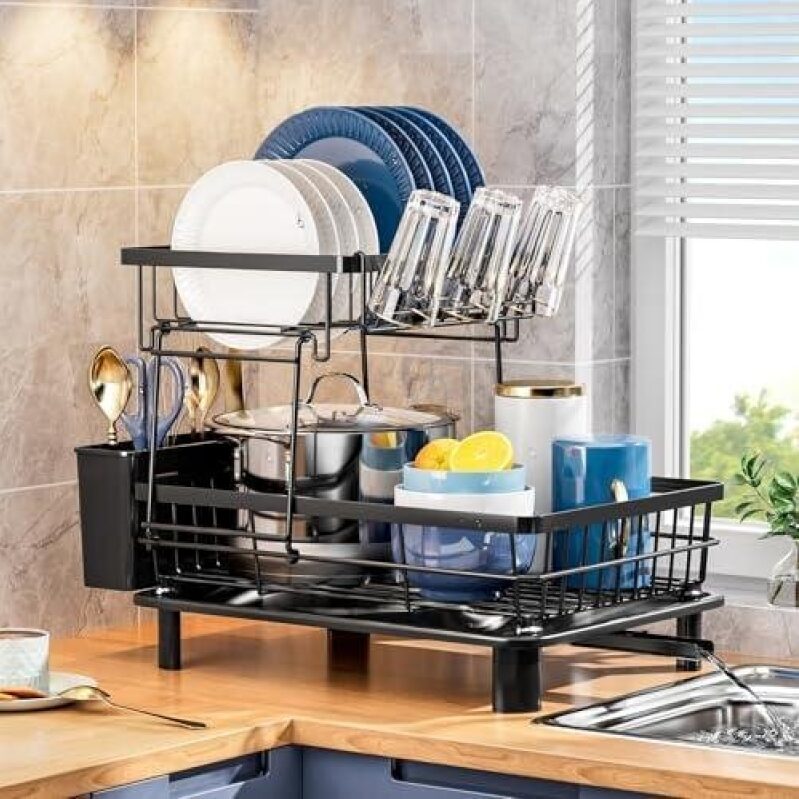 Maximize Kitchen Space with 2-Tier Dish Drainer - 56% Off