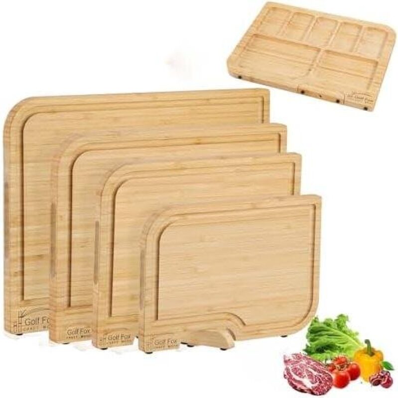 4-Piece Bamboo Kitchen Cutting Board Set with Dual-Sided Slots - 48% OFF