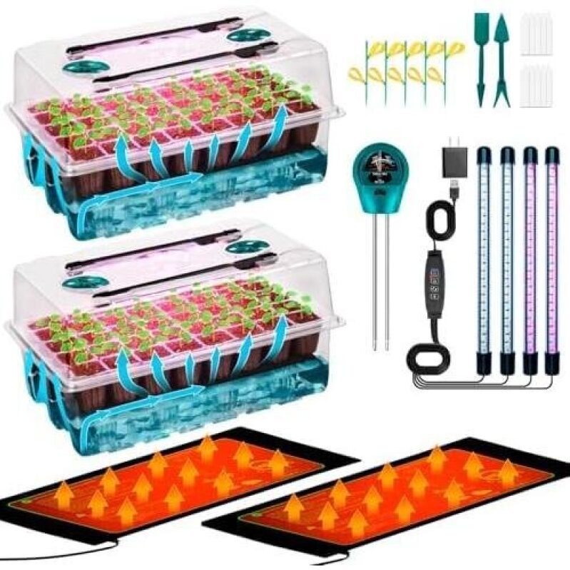 Double Set Seedling Tray with Self-Watering and Supplemental Lighting & Heating