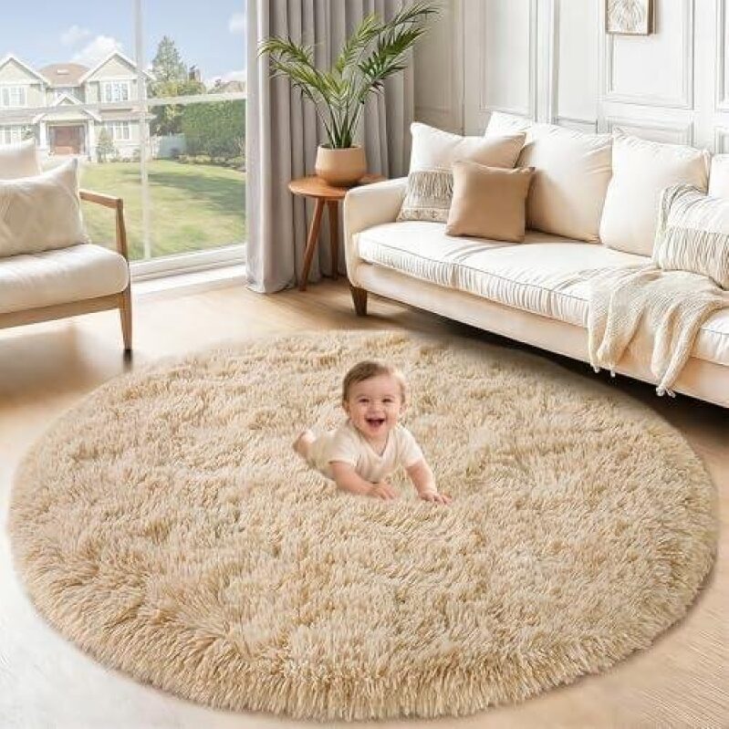 50% Off Washable 4'x4' Round Shaggy Rug - Perfect for Cozy Living Spaces